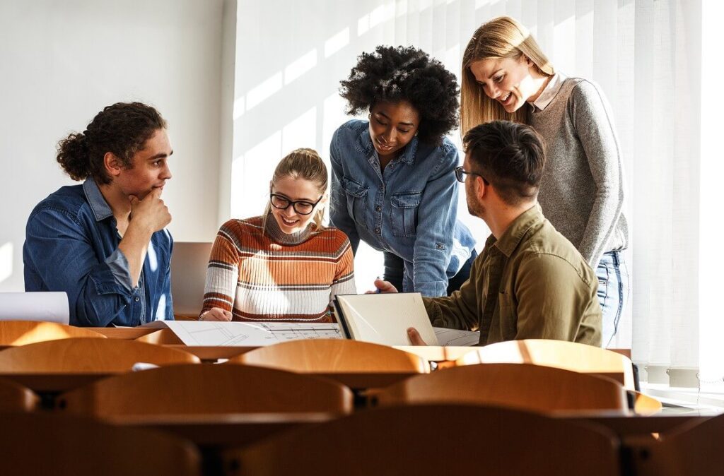 College students working together.